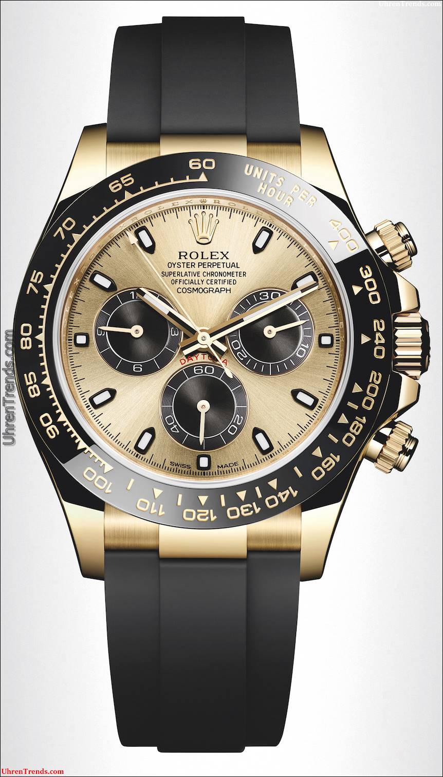 Neue Rolex Cosmograph Daytona Uhren in Gold mit Oysterflex Rubber Strap & Keramik Lünette für 2017  