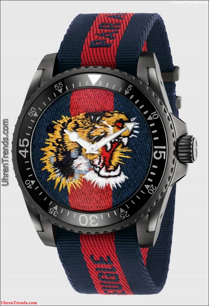 Gucci Tauchen Uhren für 2017 mit Stickerei & Gummi Tier Zifferblätter  