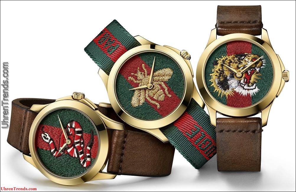 Gucci Tauchen Uhren für 2017 mit Stickerei & Gummi Tier Zifferblätter  