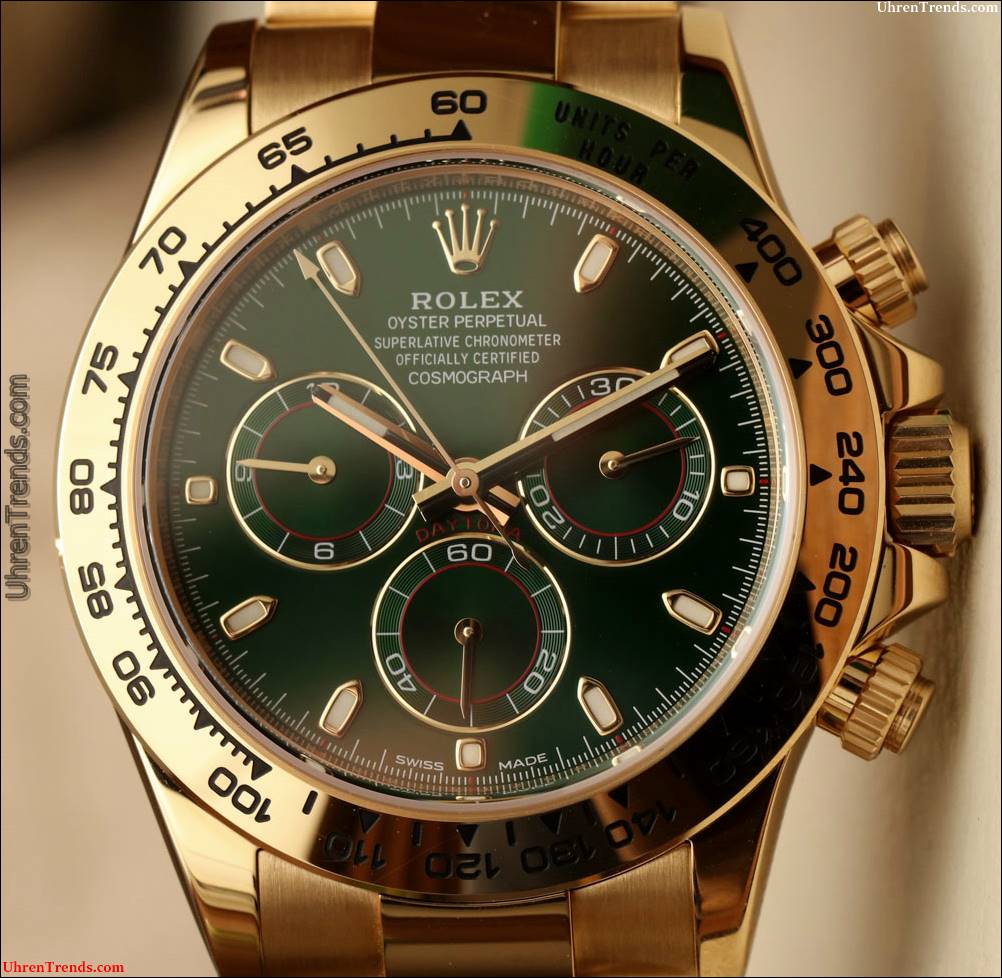 Rolex Cosmograph Daytona 116508 Grün Zifferblatt 18 Karat Gelbgold Uhr Hands-On  