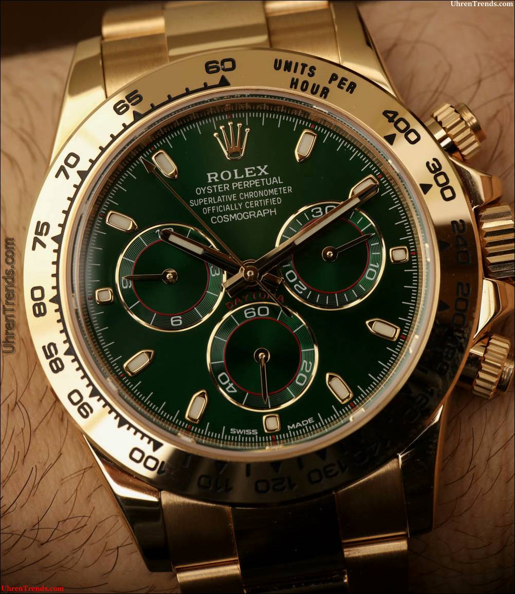 Rolex Cosmograph Daytona 116508 Grün Zifferblatt 18 Karat Gelbgold Uhr Hands-On  